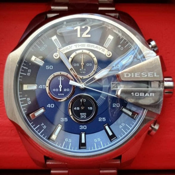 Diesel DZ4417 Mega Chief Chronograph Men's Watch – Blue Dial & Silver Stainless Steel Strap